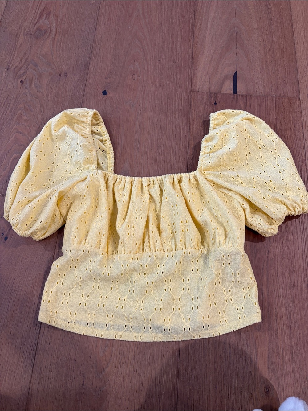 Mauby Yellow Eyelet Puff-Sleeve Crop Top